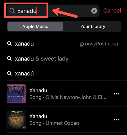 שאילתת חיפוש של Apple Music