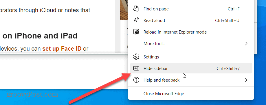 השבת את סרגל הצד של Microsoft Edge