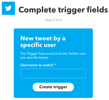 הגדר יישומון IFTTT שמופעל על ידי ציוץ חדש של משתמש טוויטר ספציפי.