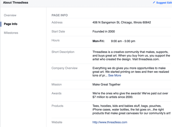 מידע על דף פייסבוק ללא שרשור