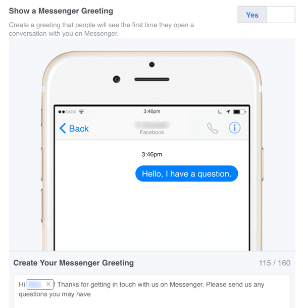 אתה יכול להגדיר הודעת קבלת פנים מותאמת אישית עבור Messenger Messenger בהגדרות שלך.