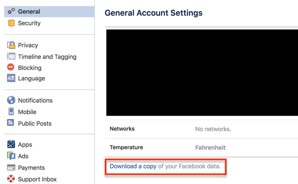 לחץ על הקישור להורדת נתוני פרופיל הפייסבוק שלך.