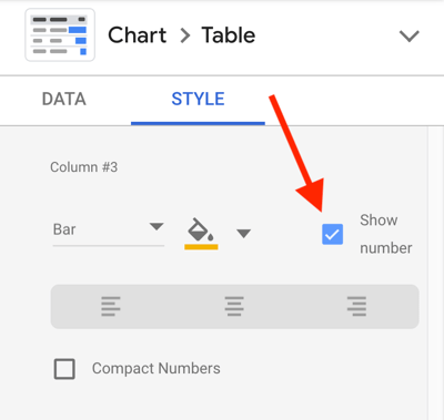 השתמש ב- Google Data Studio כדי לנתח את מודעות הפייסבוק שלך, שלב 23, אפשרות להציג מספר לכל מדד