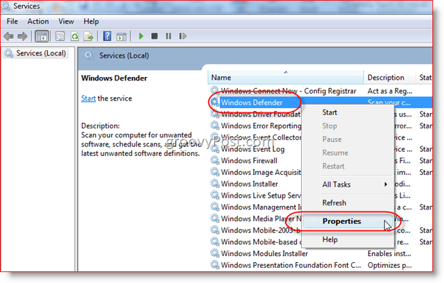 השבת את שירות Windows Defender ב- Windows Server 2008 או Vista:: groovyPost.com