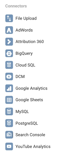 Google Data Studio מאפשר לך להתחבר למספר מקורות נתונים שונים.