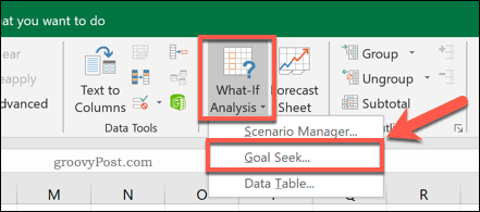 כפתור האפשרות Excel יעד חיפוש