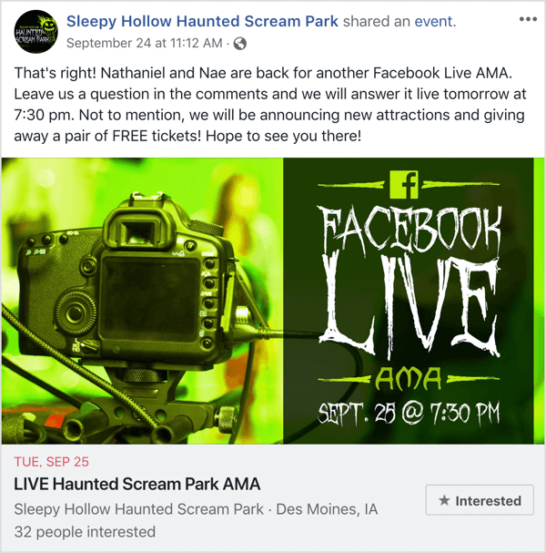 פוסט אירוע בפייסבוק המקדם את AMA.