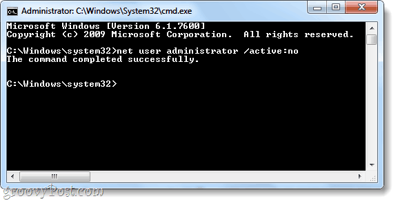 פקודת משתמש נטו לביטול חשבון מנהל מערכת של Windows 7