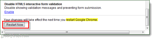 הפעל מחדש את Chrome כדי לשמור שינויים