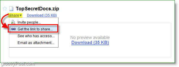 צילום מסך של Google Docs - שתף את הקובץ שלך באמצעות קישור