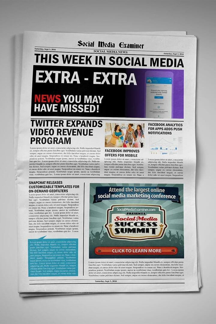 טוויטר פותח מודעות וידאו לפני רול ושיתוף הכנסות מווידאו וחדשות אחרות ברשתות החברתיות ל -3 בספטמבר 2016.