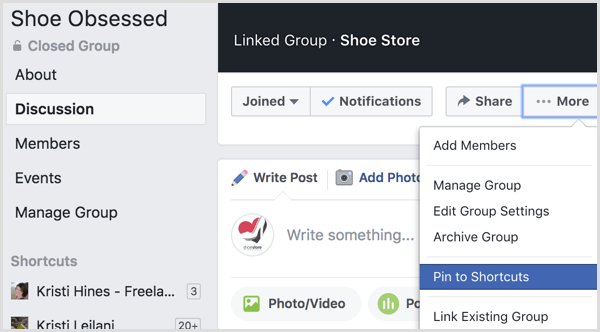 פייסבוק מוסיפה קבוצה לקיצורי דרך