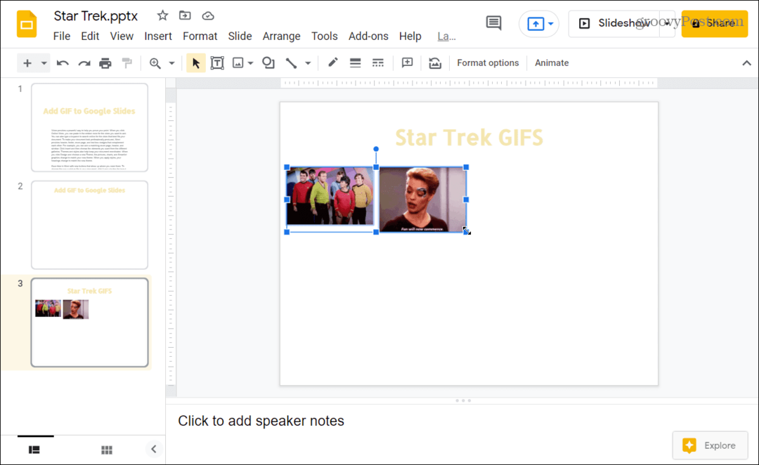 GIFS הוכנס למצגת Google Slides