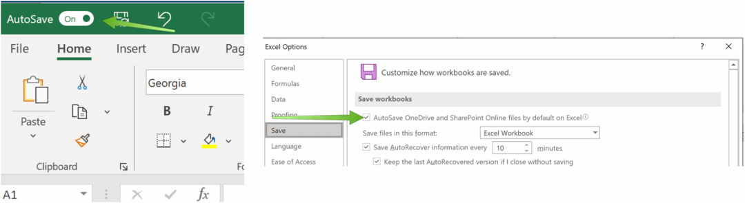 שמור קבצי Excel ב- OneDrive Microsoft Excel שמירה אוטומטית
