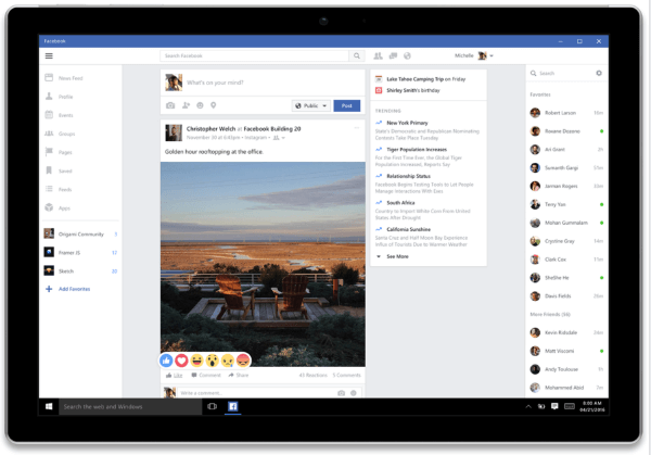 אפליקציית פייסבוק חלונות 10