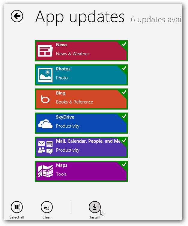 עדכוני אפליקציות של Windows 8