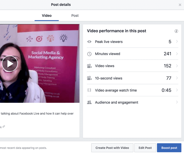 בחר סרטון בספריית הווידיאו שלך בפייסבוק כדי לראות מדדי ביצועים.