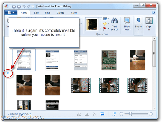 הסתר / הצג חלונית ניווט של גלריית התמונות של Windows Live