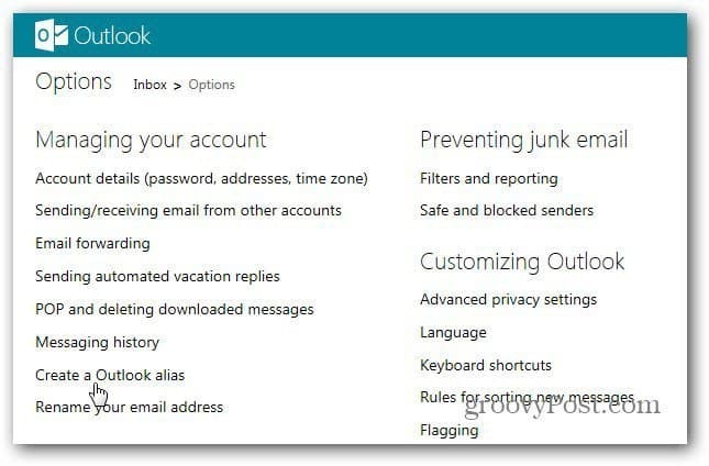 כיצד להשתמש בכינויי Outlook.com
