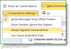 הגדרות שיחה של Outlook 2010