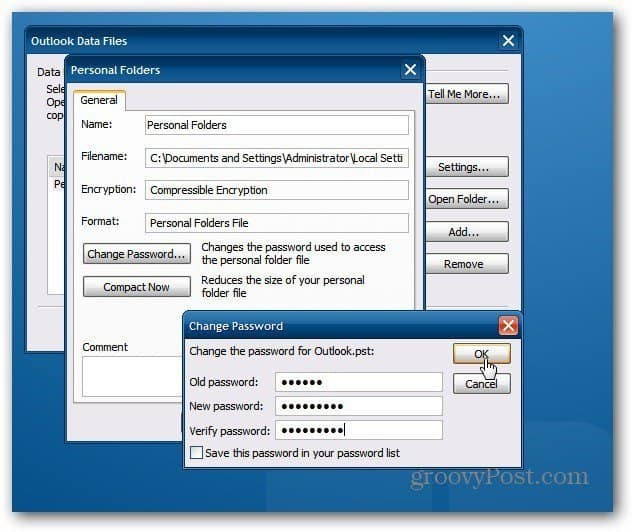 כיצד להגן על סיסמה על קובץ PST של Outlook באמצעות סיסמה