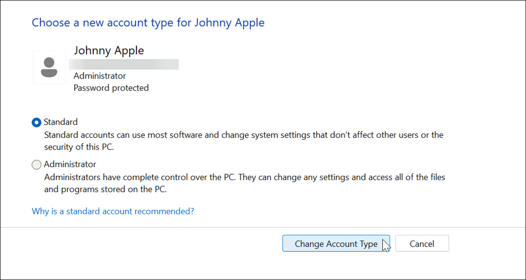 כיצד לשנות את סוג החשבון ב-Windows 11