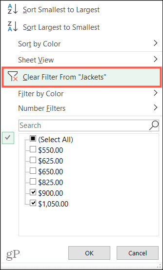 נקה מסננים ב- Excel