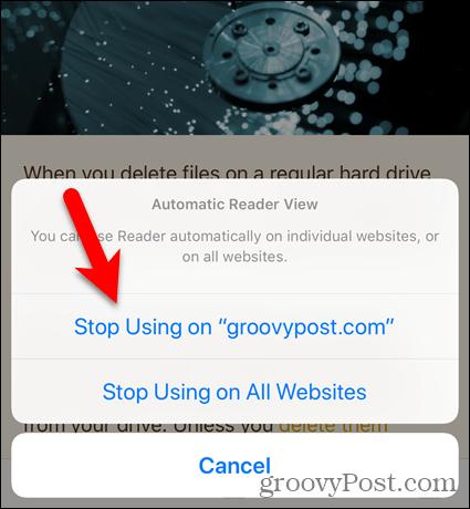 הפסק להשתמש בתצוגת הקריאה באתר או בכל אתרי האינטרנט בספארי עבור iOS