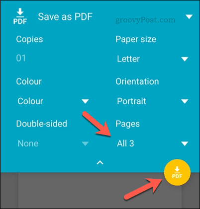 אפשרויות הדפסה באנדרואיד עבור Google Sheets