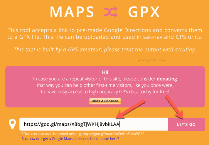 יצירת קובץ GPX באמצעות MapstoGPX