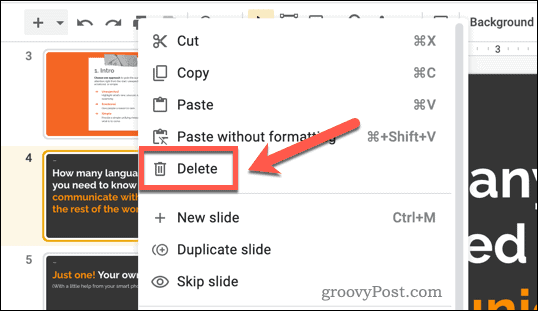 מחיקת שקפים ב-Google Slides