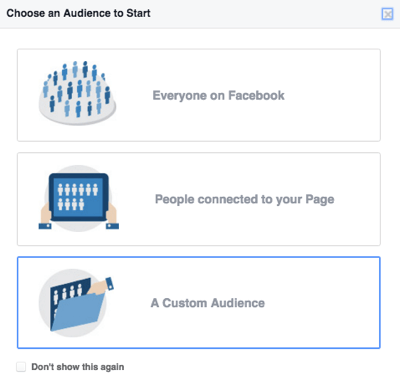 בחר קהל מותאם אישית של פייסבוק
