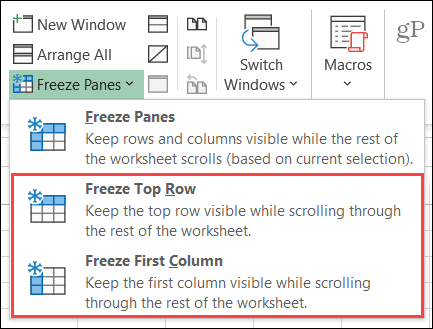 הקפא עמודה או שורה ב- Excel ב- Windows