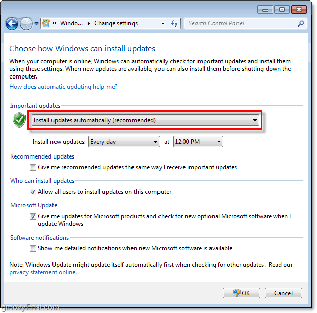 Windows 7 - תמונת מסך לתצורת Windows Update