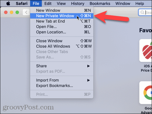 בחר חלון פרטי חדש ב- Safari ב- Mac
