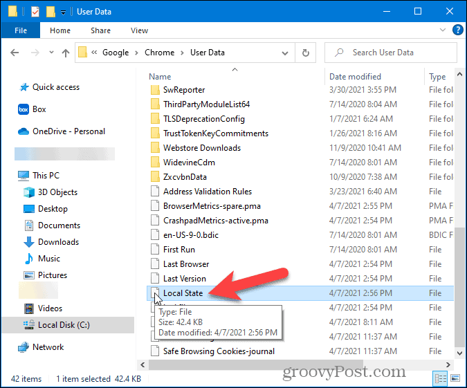 לחץ פעמיים על קובץ 'מדינה מקומית' עבור Chrome