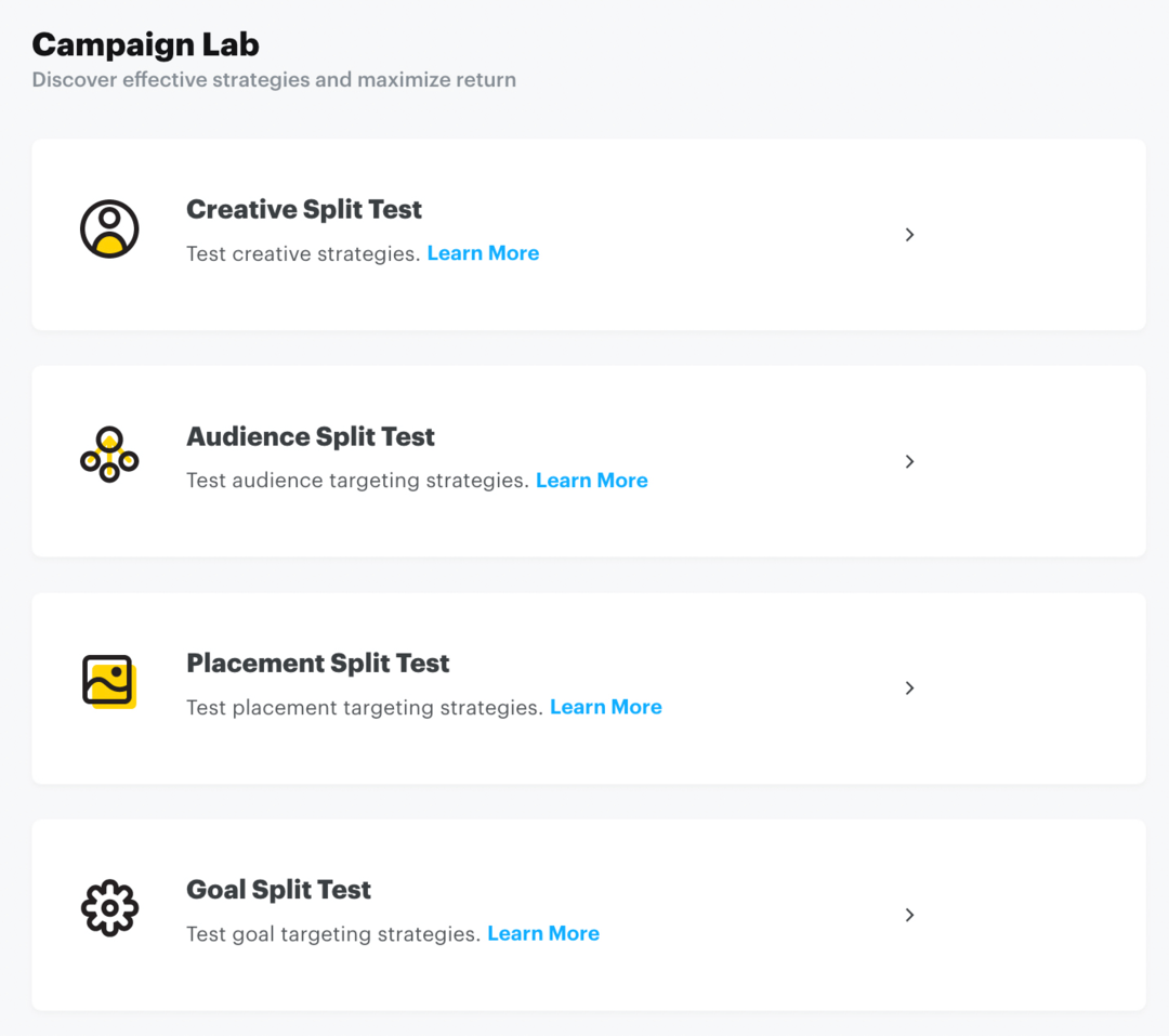 הגדר את מבחן Snap Split דרך Campaign Lab שלב 1