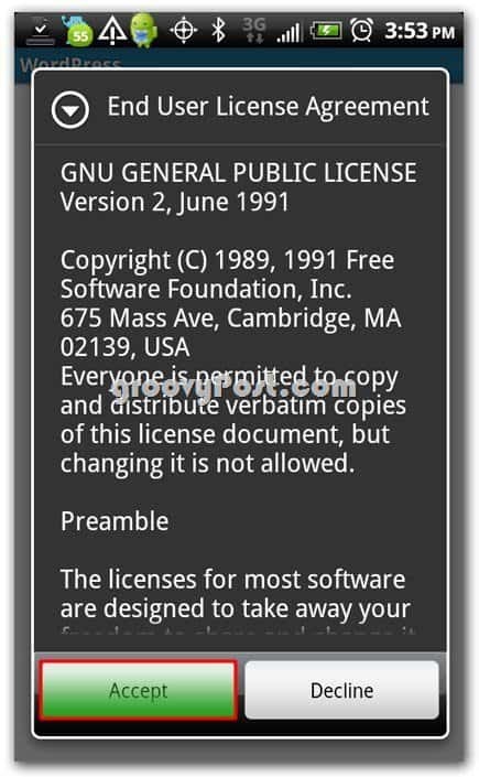 Wordpress באנדרואיד EULA