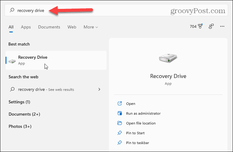 חפש בכונן שחזור ב-Windows 11