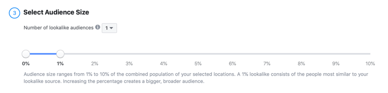 בחר גודל קהל למראה של פייסבוק