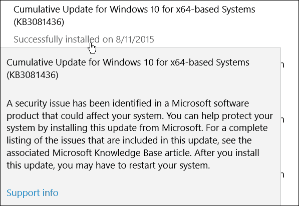 העדכון המצטבר השני של מיקרוסופט עבור Windows 10 (KB3081436)