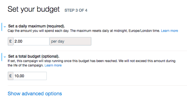 הגדר את התקציב של מודעת הטוויטר שלך.