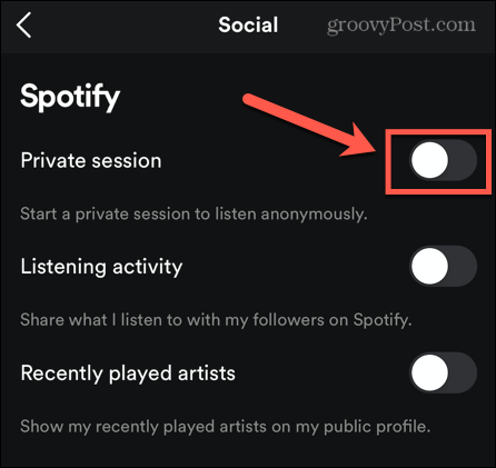 סשן פרטי לנייד של Spotify