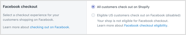 ב- Shopify בחר חוויית קופה ללקוחותיך שקונים בפייסבוק.