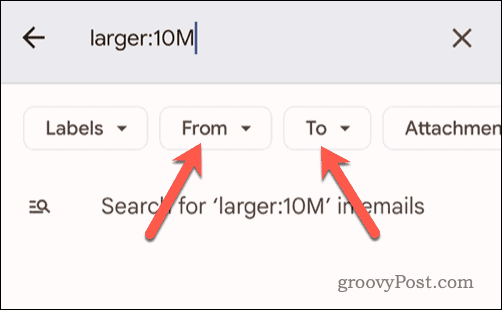 הגדרת קריטריוני חיפוש נוספים לחיפוש ב-Gmail בנייד