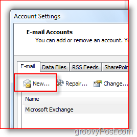 צור חשבון דואר חדש ב- Outlook 2007