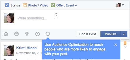 אופטימיזציה של קהל בפייסבוק לתיבת עדכון פוסטים