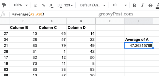 הפונקציה AVERAGE בשימוש ב-Google Sheets