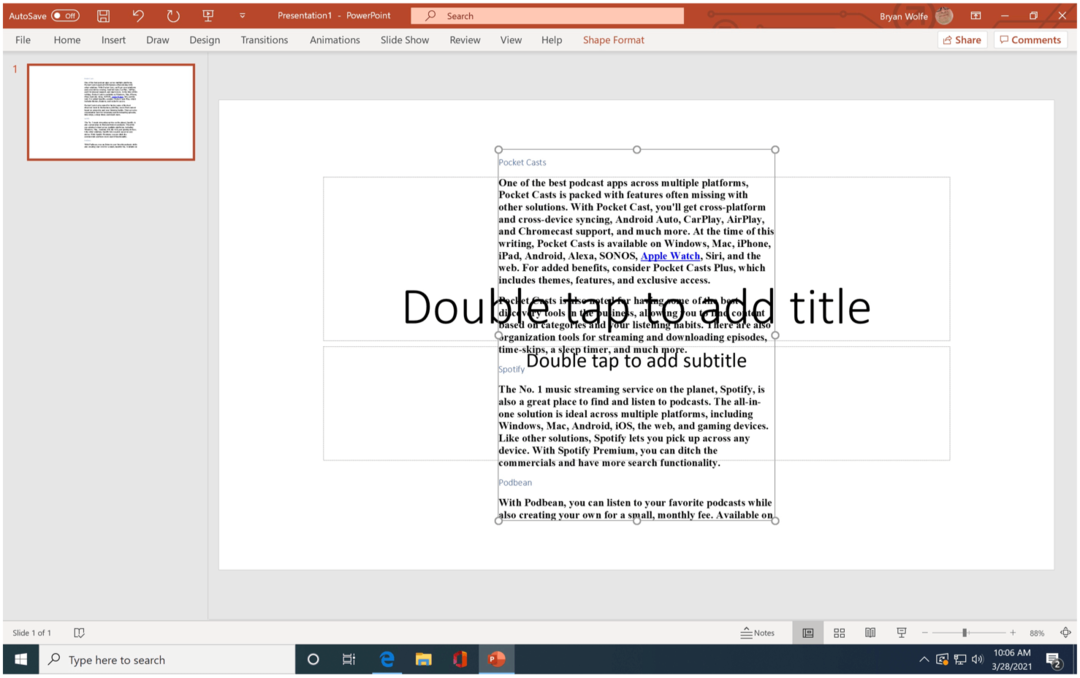 דוגמה לייבוא ​​של Microsoft PowerPoint