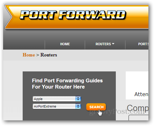 מציאת מדריך נתבים ב- portforward.com